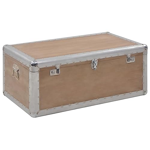 vidaXL Solid Fir Wood Storage Box Chest Coffee Stand Side Desk Bedroom Hallway Living Room Furniture 35.8"x20.5"x15.7" Brown Steel